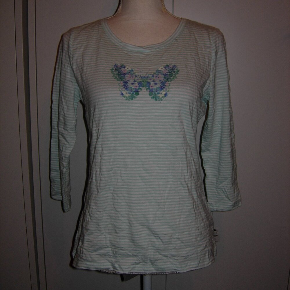 Talbots Striped Butterfly 3/4Sleeve Top Small Petite NWT